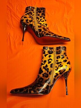 Gomax Havana 28X Leopard Print Pointed Toe Ankle Boots Red Soles Size 9